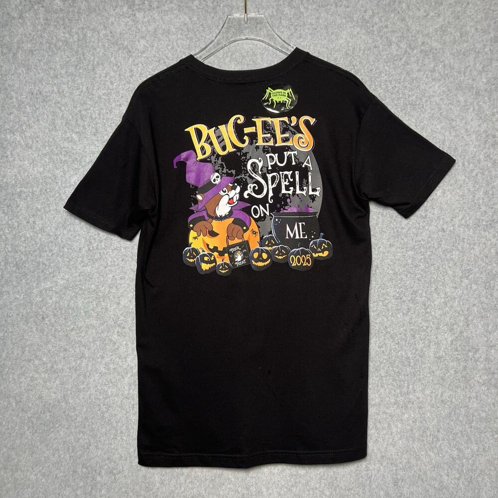 Buc-eeโs Halloween 2025 T Shirt Youth Large YL Black Glow in Dark Graphic NWT